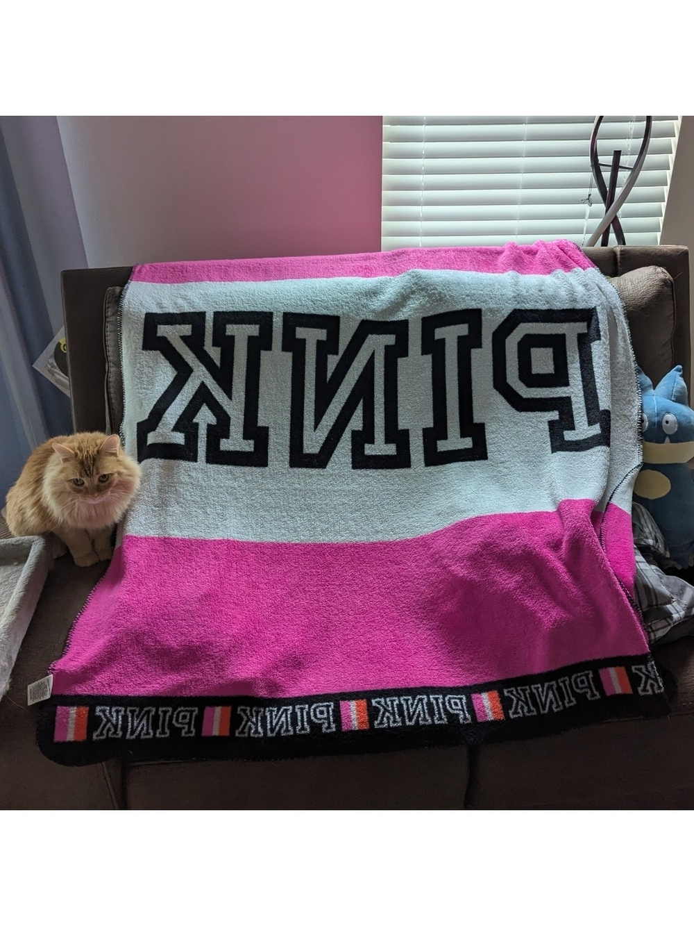 PINK Victoria's Secret Hot Pink and White Logo Throw Blanket